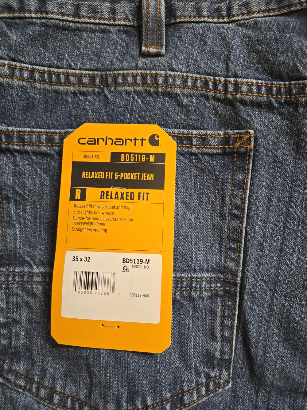 Carhertt Men's Classic Straight Fit Blue Jeans - Picture 6 of 7